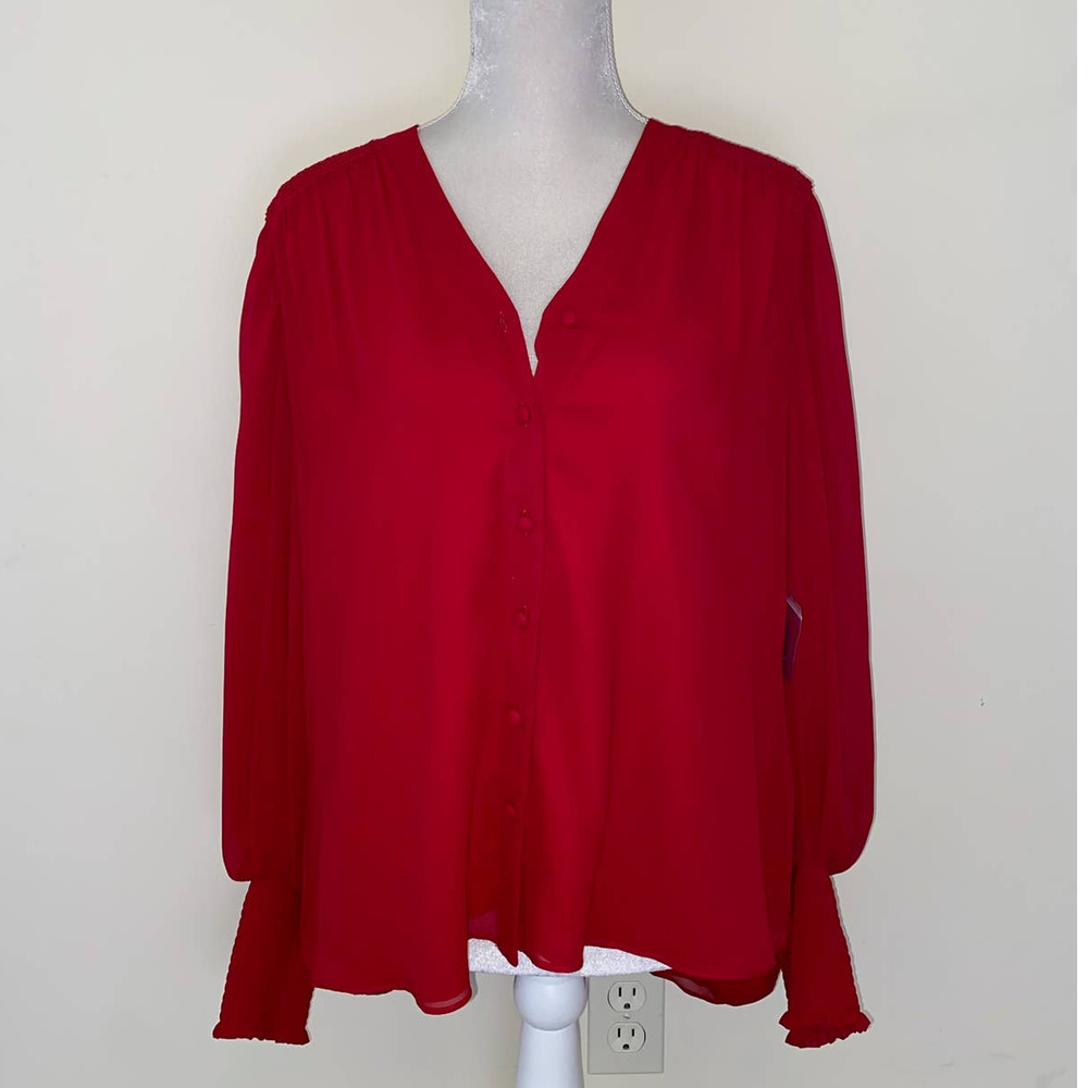 RED LONG SLEEVE BLOUSE VINCE CAMUTO SIZE LARGE NWT